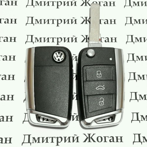 Корпус выкидного ключа Volkswagen (Фольксваген) - 3 кнопки, лезвие HU66 с металлической вставкой сбоку и снизу