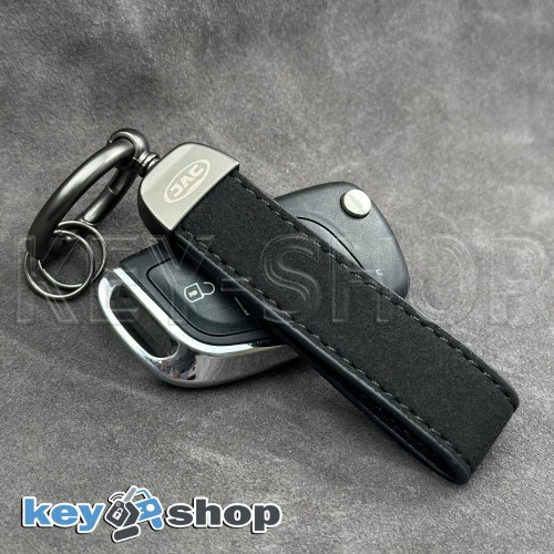 Брелок ключа JAC (ДЖАК) кожаный, замшевый (черный)  с карабином