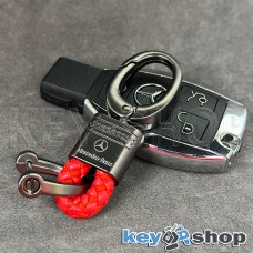 Кожаный плетеный (красний) брелок с гравировкой ( короткий ) для авто ключей Mercedes (Мерседес)