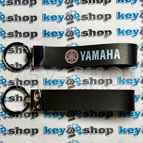 Брелок для мотоключів Yamaha натуральна шкіра, чорный з хромованою фурнітурою