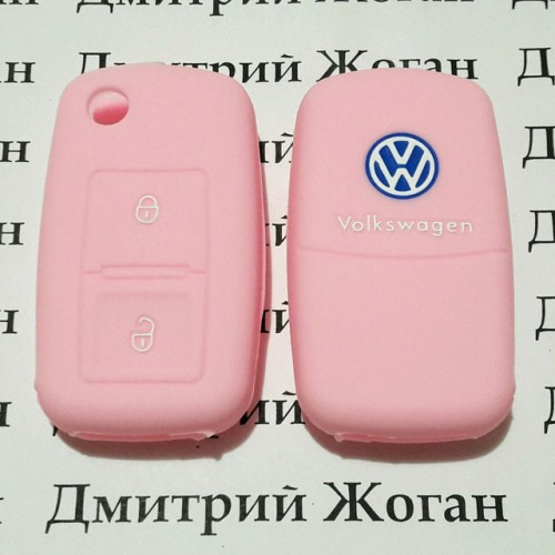 Чехол (розовый, силиконовый) для выкидного ключа Volkswagen (Фольксваген) 2 кнопки