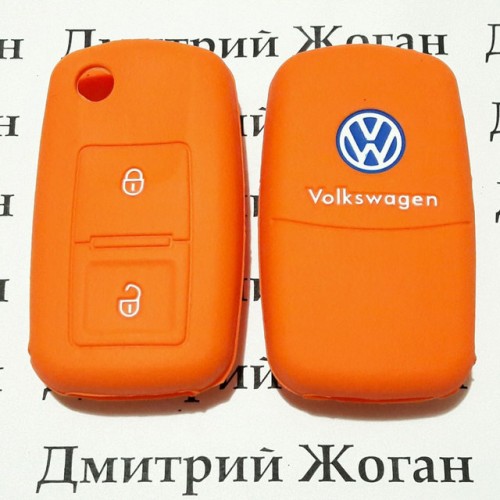 Чехол (оранжевый, силиконовый) для выкидного ключа Volkswagen (Фольксваген) 2 кнопки