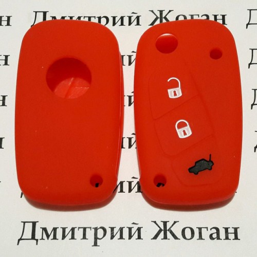 Чехол (красный, силиконовый) для выкидного ключа Fiat (Фиат) 3 кнопки