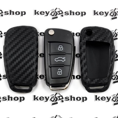 Чехол для выкидного ключа Audi (Ауди), A1, A3, A6, Q2, Q3, Q7, кнопки без защиты, (cиликоновый, под карбон)