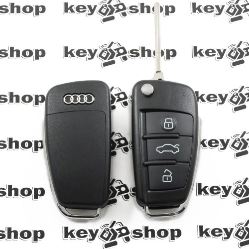 Корпус выкидного авто ключа для Audi A1, A3, A4, Q3 (Ауди A1, A3, A4, Q3) 3 кнопки, лезвие HU66