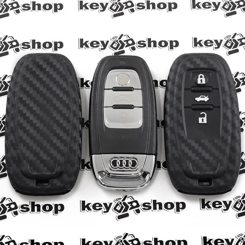    Чехол для смарт ключа Audi (Ауди), A4, A6, Q5, (3 кнопки), cиликоновый, под карбон