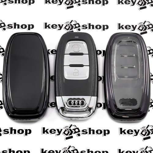    Чехол для смарт ключа Audi (Ауди), A4, A6, Q5, кнопки с защитой, (черный, полиуретановый)