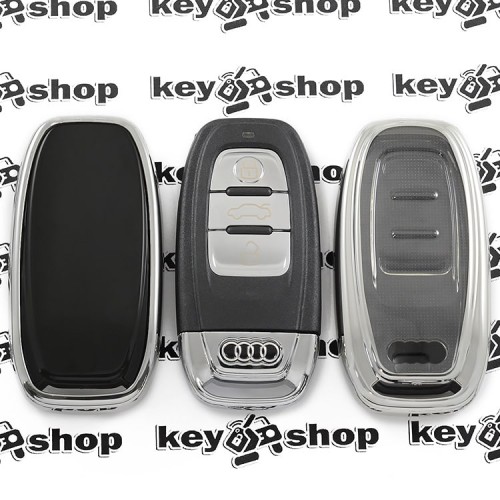   Чехол для смарт ключа Audi (Ауди), A4, A6, Q5, кнопки с защитой, (серебристый, полиуретановый)