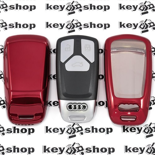  Чехол (красный, полиуретановый) для смарт ключа Audi (Ауди), кнопки с защитой