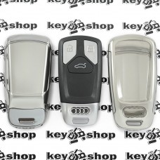 Чехол (серебристый, , полиуретановый) для смарт ключа Audi (Ауди), кнопки с защитой