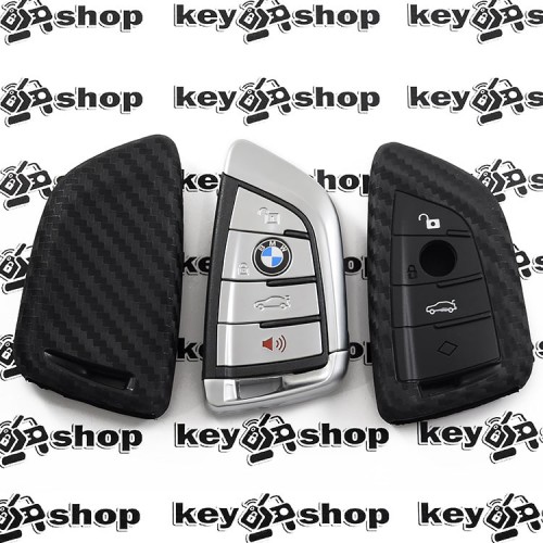 Чехол (силиконовый, под карбон) для смарт ключа BMW (БМВ) 3 кнопки