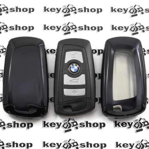          Чехол (черный, полиуретановый) для смарт ключа BMW (БМВ), кнопки с защитой