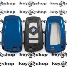         Чехол (синий, полиуретановый) для смарт ключа BMW (БМВ), кнопки с защитой
