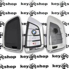 Чехол (серебристый, полиуретановый) для смарт ключа BMW (БМВ), кнопки c защитой