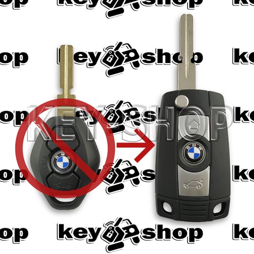 Корпус выкидного ключа для BMW E30, Е34, Е36, Е38, Е39 (БМВ) 3 - кнопки, лезвие HU58 (под переделку)
