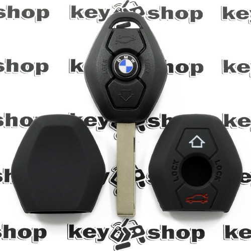 Чехол (черный, силиконовый) для авто ключа BMW (БМВ) 3 кнопки