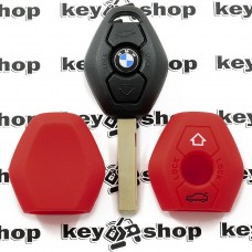 Чехол (красный, силиконовый) для авто ключа BMW (БМВ) 3 кнопки