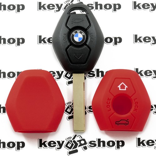 Чехол (красный, силиконовый) для авто ключа BMW (БМВ) 3 кнопки