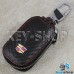 Ключница карманная (кожаная, черная, с тиснением, с карабином, на молнии, с кольцом), логотип авто Cadillac (Кадилак)