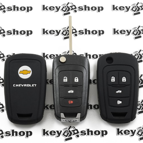 Чехол (черный, силиконовый) для выкидного ключа Chevrolet (Шевролет) 3 + 1 кнопки