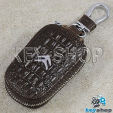 Ключница карманная (кожаная, коричневая, с тиснением, с карабином, на молнии, с кольцом), логотип авто Citroen (Ситроен)