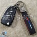 Кожаный замшевый (черный) брелок для авто ключей с логотипом Daewoo (Дэу) и хромированным карабином