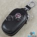 Ключница карманная (кожаная, черная, с карабином, на молнии, с кольцом), логотип авто Fiat (Фиат)