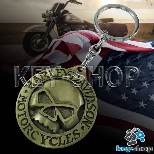 Металлический брелок для ключей с логотипом Harley - Davison (Харли - Дэвидсон) с черепом