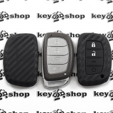 Чехол (cиликоновый, под карбон) для смарт ключа Hyundai (Хундай) 3 кнопки