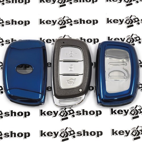        Чехол (синий, полиуретановый) для смарт ключа Hyundai (Хундай) кнопки с защитой