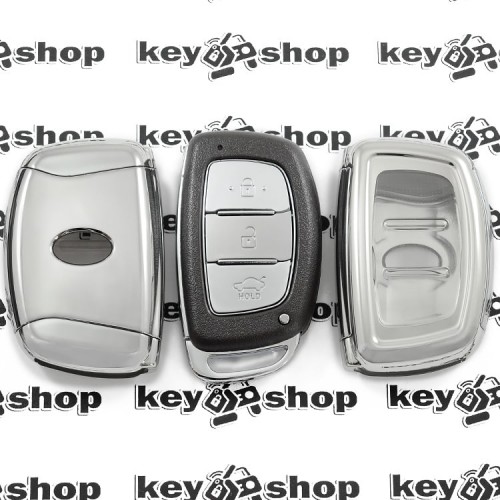       Чехол (серебристый, полиуретановый) для смарт ключа Hyundai (Хундай) кнопки с защитой
