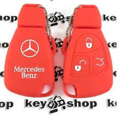 Чехол (красный, силиконовый) для смарт ключа Mercedes (Мерседес) 3 кнопки