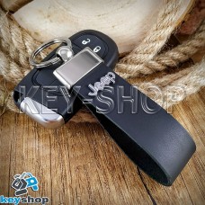 Брелок для авто ключей Jeep (Джип) кожаный (черный, широкий) с хромированной фурнитурой