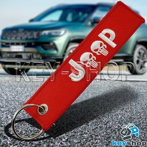 Брелок для ключа Jeep (Джип), красный, с кольцом (текстиль)