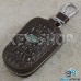 Ключница карманная (кожаная, коричневая, с тиснением, с карабином, на молнии, с кольцом), логотип авто Land Rover (Ленд Ровер)