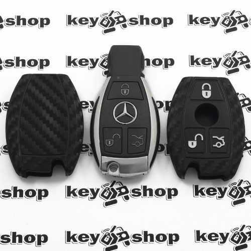 Чехол (силиконовый, под карбон) для смарт ключа Мерседес (Mercedes) 3 кнопки