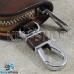 Ключница карманная (кожаная, коричневая, с узором, на молнии, с карабином, с кольцом), логотип авто Mini (Мини)