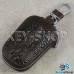Ключница карманная (кожаная, коричневая, с тиснением, с карабином, на молнии, с кольцом), логотип авто Mitsubishi (Митсубиси)
