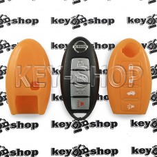        Чехол для смарт ключа Nissan (Ниссан), Rogue, Murano, Pathfinder, Sentra, Maxima, Versa, Altima, 3 + 1 кнопки, силиконовый, оранжевый