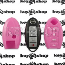         Чехол для смарт ключа Nissan (Ниссан), Rogue, Murano, Pathfinder, Sentra, Maxima, Versa, Altima, 3 + 1 кнопки, силиконовый, розовый