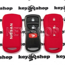 Чехол силиконовый пульта Nissan (Ниссан) (красный) 2 + 1 кнопки
