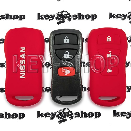 Чехол силиконовый пульта Nissan (Ниссан) (красный) 2 + 1 кнопки