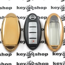     Чехол (золотистый, полиуретановый) для смарт ключа Nissan (Ниссан), кнопки с защитой 
