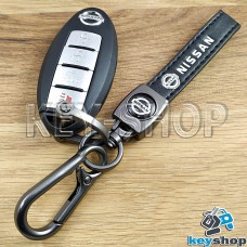 Брелок Nissan (Ниссан) кожаный (черный) с карабином