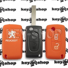 Чехол (силиконовый) выкидного ключа Peugeot (Пежо) 2 кнопки  (оранжевый)