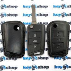 Чехол для ключа SEAT (Сеат) (бесключевой доступ) натуральная кожа, черный, 3 кнопки (ручная работа)