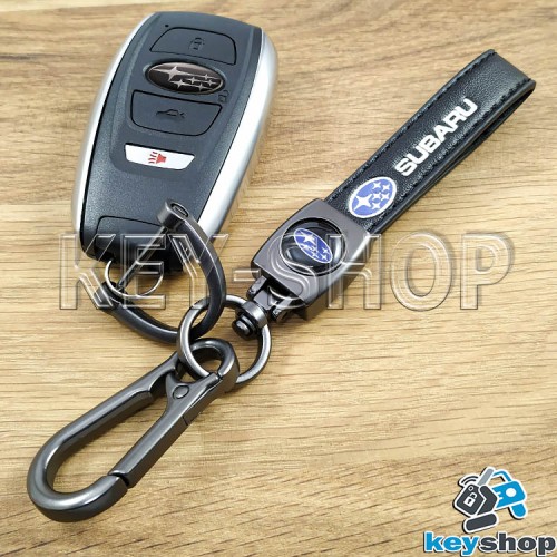 Брелок ключа Субару (Subaru) кожаный (черный) с карабином