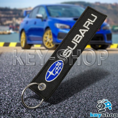 Брелок для ключа Subaru (Субару), черный, с кольцом (текстиль)