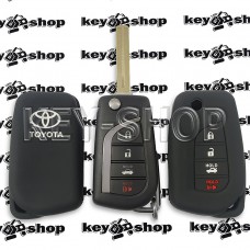 Чехол (силиконовый) для выкидного ключа Toyota (Тойота) 3 + 1 кнопки (черный)