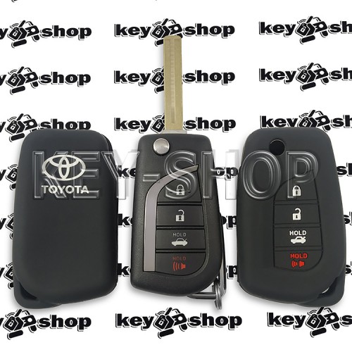 Чехол (силиконовый) для выкидного ключа Toyota (Тойота) 3 + 1 кнопки (черный)